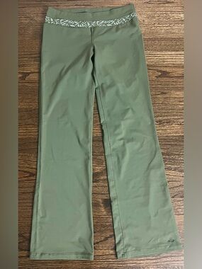 C9 by Champion Olive Green High-Waist Leggings with Patterned Waistband